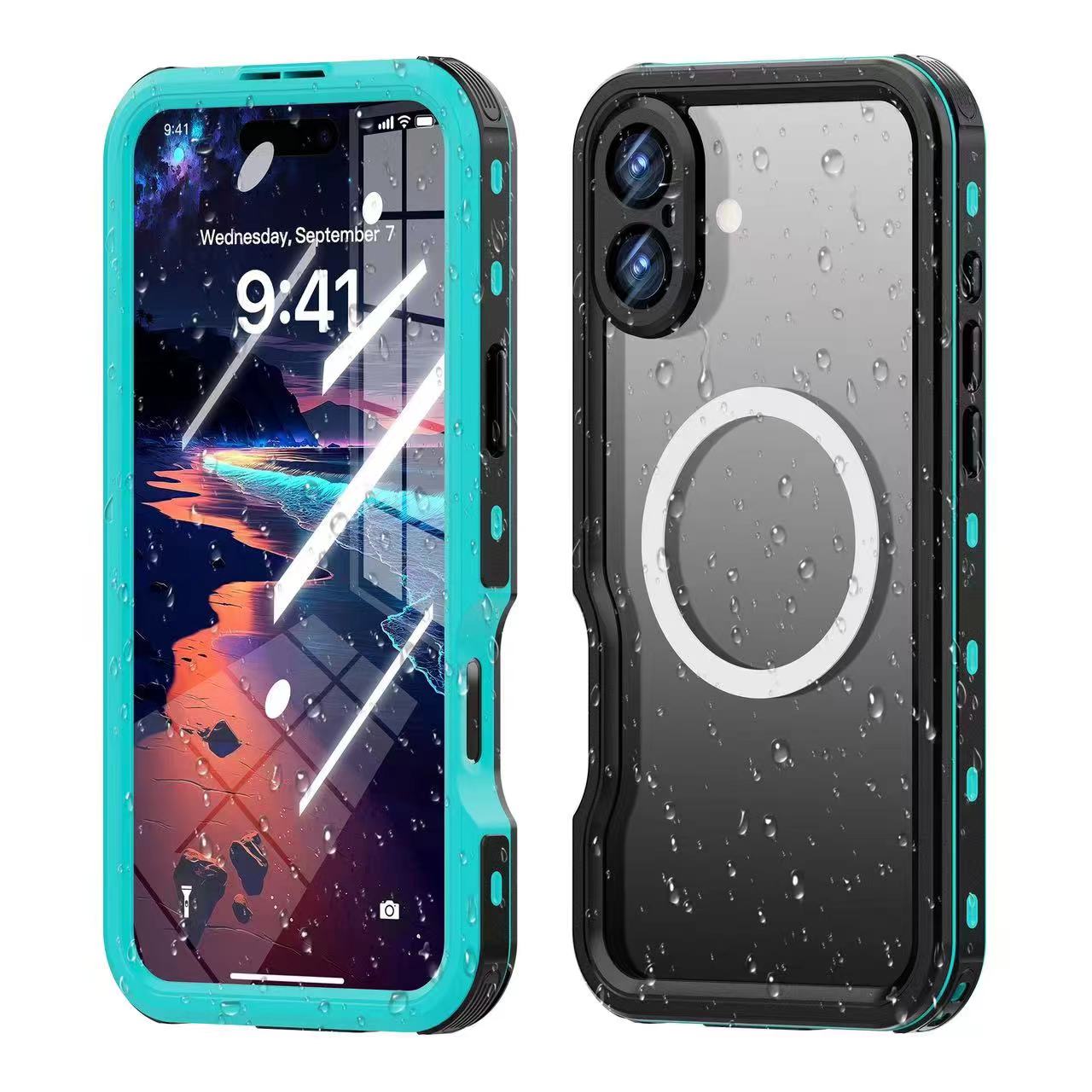 

Полностью герметичный прозрачный водонепроницаемый чехол IP68 для iPhone17 16 15 14 Plus 13 Pro Max Mini XS XR Противоударный чехол с защитной пленкой для экрана For iPhone 16 небесно-голубой