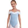 Girls Ballet Gymnastics Performance Leotard Butterfly Back Design Ruched Mesh Collar Spaghetti Straps Dancewear
