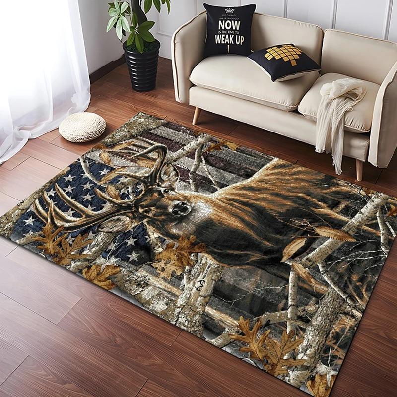 1PC Flag Deer Pattern Rug Carpet for Living Room Bathroom Mat Creative Doormat Carpet for Bedroom Home Decor