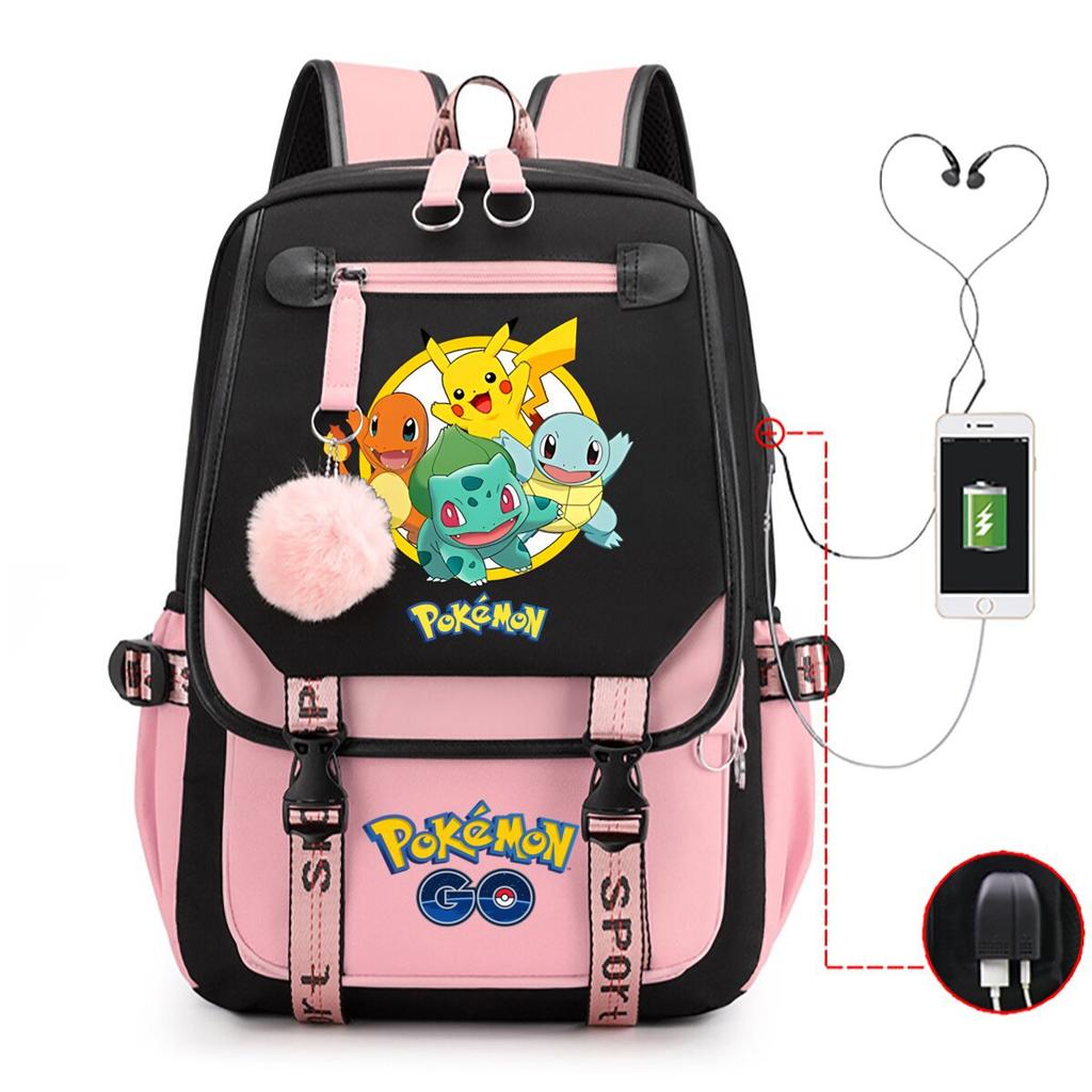Contrasting Color Neutral Universal Schoolbag Cute Cartoon Print Primary And Secondary School Students Spine Protection Double Shoulder Usb Backpack