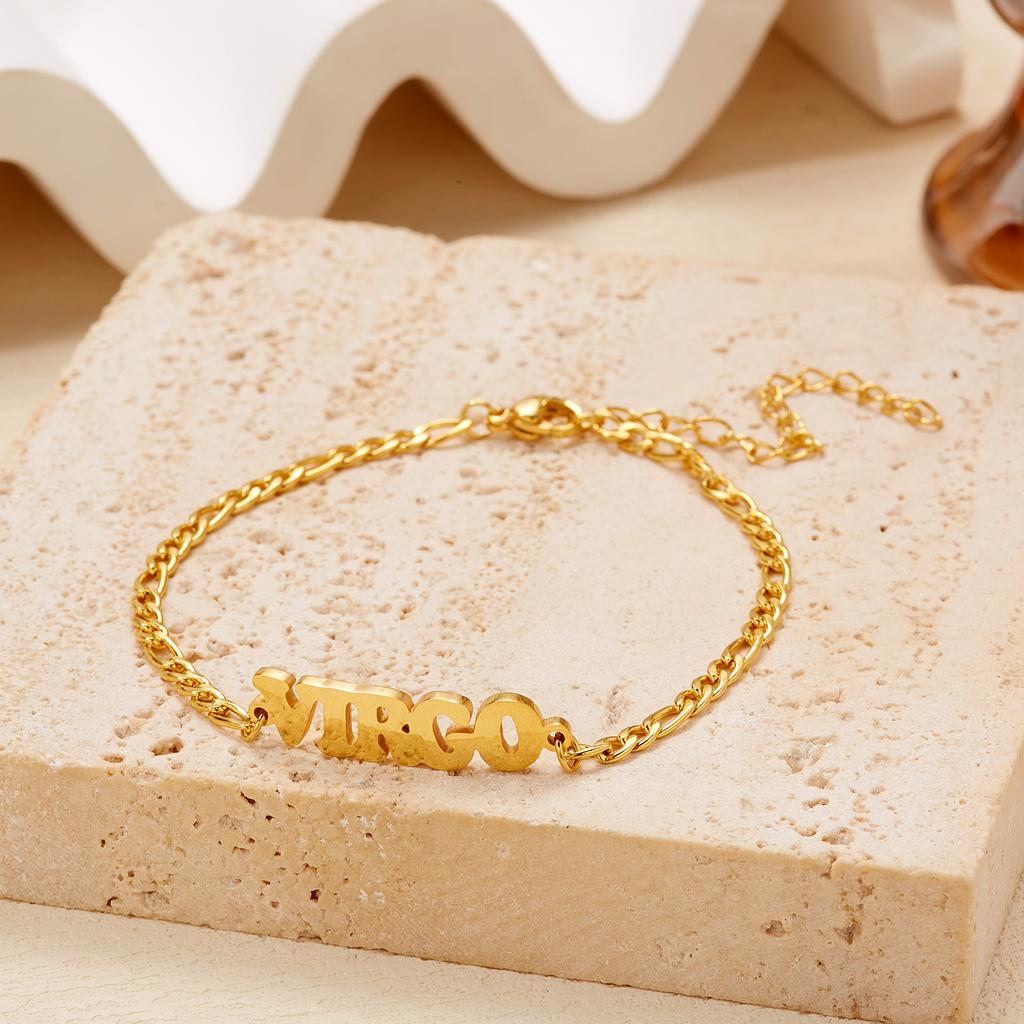 Stainless Steel 12 Constellation Bracelets for Women Men High Quality Letters Zodiac Cuban Chain Bracelet Jewelry Birthday Gift