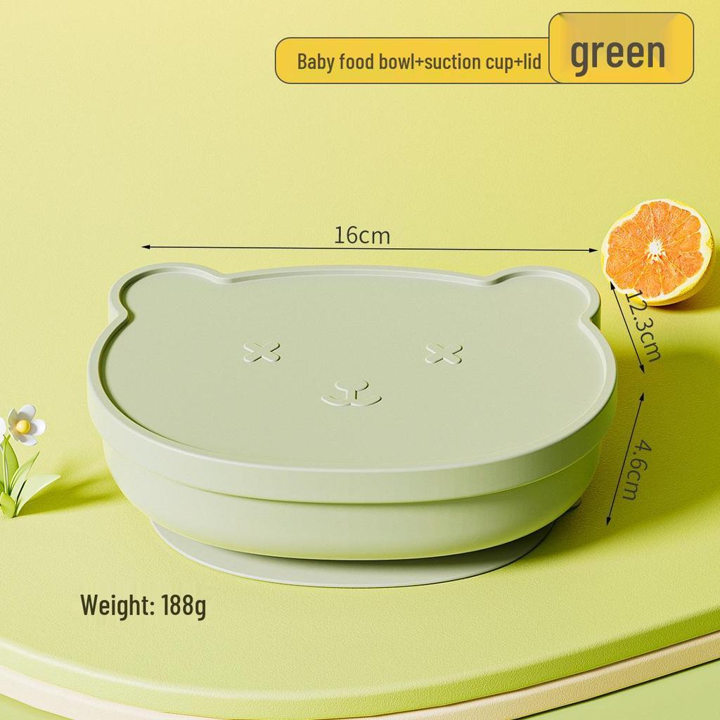 Silicone Baby Bowl with Lid, Food-Grade Suction Cup, Anti-Fall, Little Bear Design