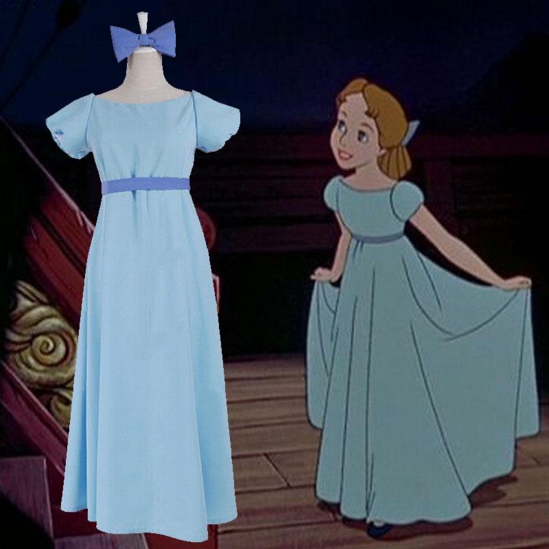 Enchanting Fairytale Peter Pan Wendy Darling Blue Dress With Bow And Headwear
