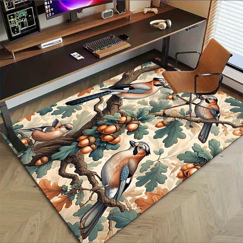 1PC Birds Acorns Non-Slip Floor Carpet Compatible for Office&Living Room&Bedroom&Dining room - Flat- Soft & Pattern, Vibrant Colors-W254