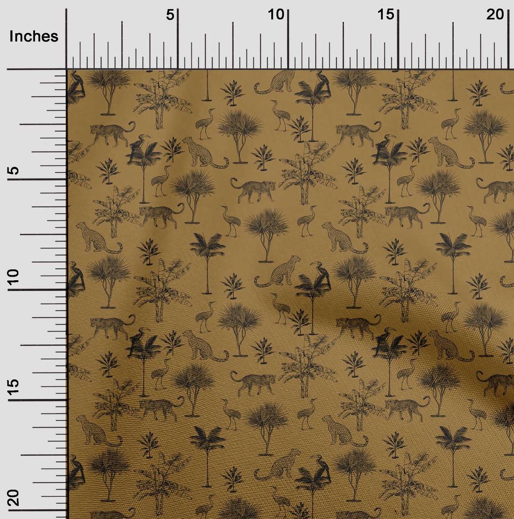 oneOone Cotton Poplin Brown Fabric Tropical Leaf Diy Clothing Quilting Fabric Print Fabric By Yard 42 Inch