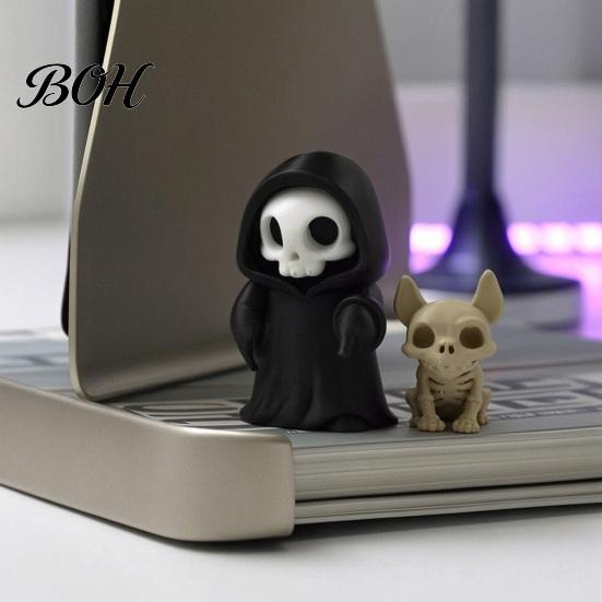 Small Gothic Collectible Figures Halloween Ghost with Skeleton Dog Statues, Skull Resin Niche Dark Aesthetic Room Decor Sculpture Ornaments,