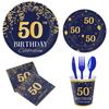 50Th Birthday Party Tableware Ink Blue Disposable Paper Plates Paper Cups Tissue Tablecloths Party Birthday Decorations