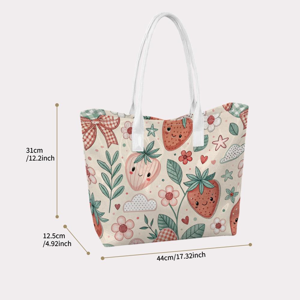 Cute Strawberry Printed Tote Bag Casual Daily Handbag for Women Lightweight Reusable Shopping Shoulder Bag for Outdoor Travel