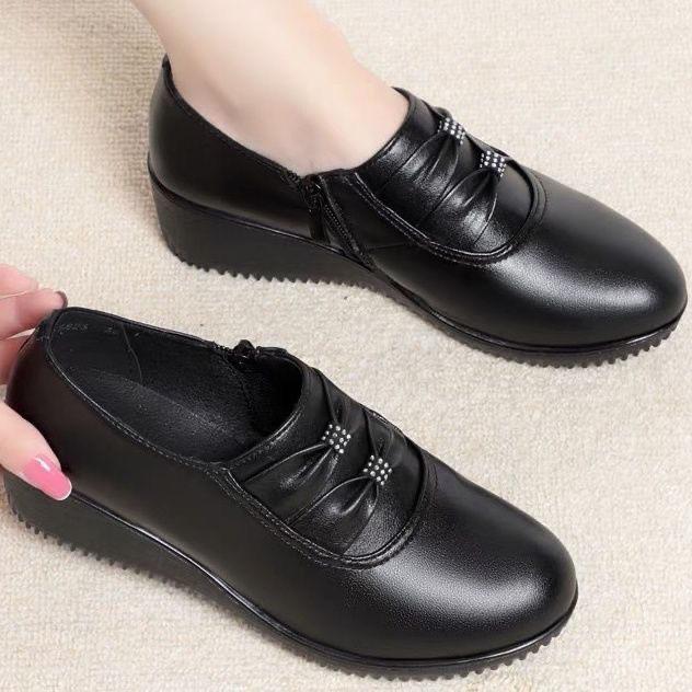 Autumn Mom PU Leather Flat Platform Winter Comfort Black Women‘s Shoes Loafers Wedges Heel Female Ballet Shoes Casual Round Head