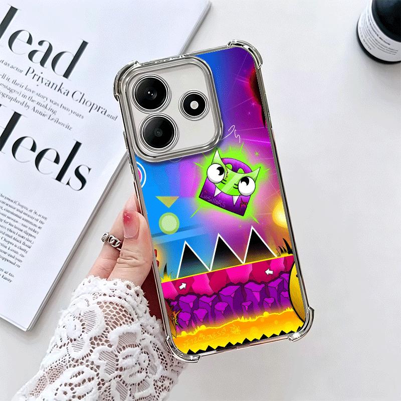 Geometry Dash Game Plating Phone Case For Xiaomi Redmi Note 14 15 Pro Plus 13 12 11 11S 11T 10 9S 9 5G Anti-Fall Airabag Cover