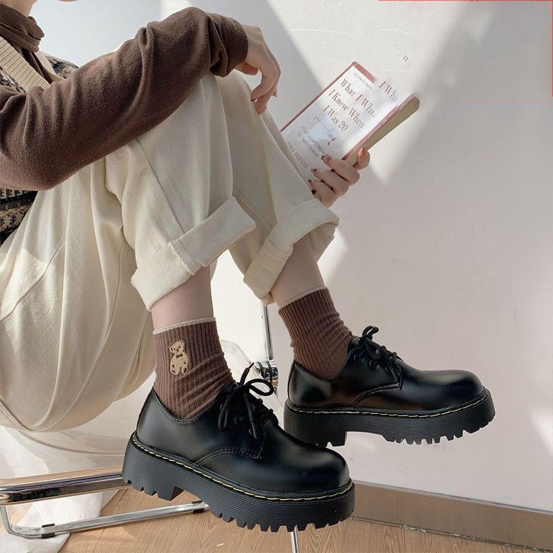 Platform Small Leather Shoes Female Hottie British New College Wind Round Head Mary Jane JK Single Shoes Children