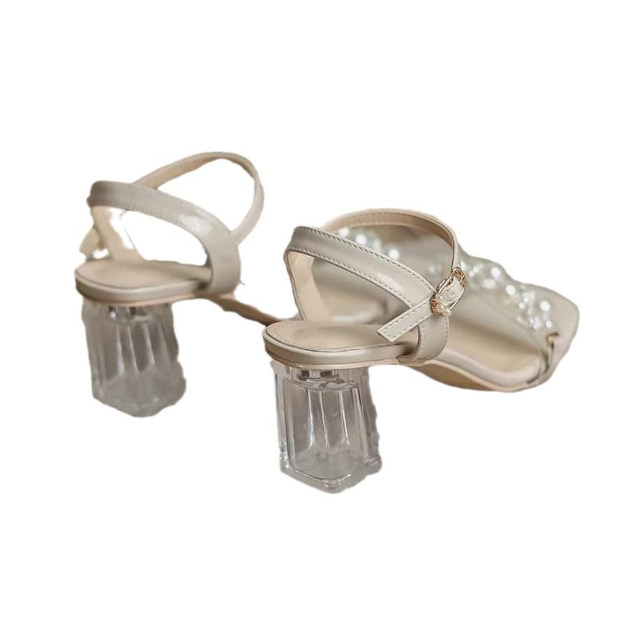 Internet-Promi-Mode vielseitige High Heels 2024 neu super Feenhaftigkeit Ausgehen Ein-Wort-Schnallenriemen Blockabsatz Sandalen