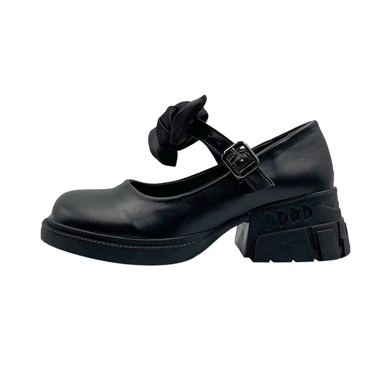 Japanische Jk Kleine Lederschuhe Weiblicher britischer Stil Dicker Boden Biskuitkuchen Französische Nische Mary Jane High Heels Dicker Absatz Schwarz Sommer