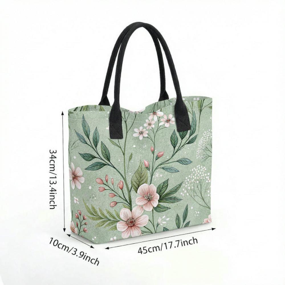 Floral Canvas Tote Bag Casual Large Capacity Shoulder Handbag for Daily Shopping Travel