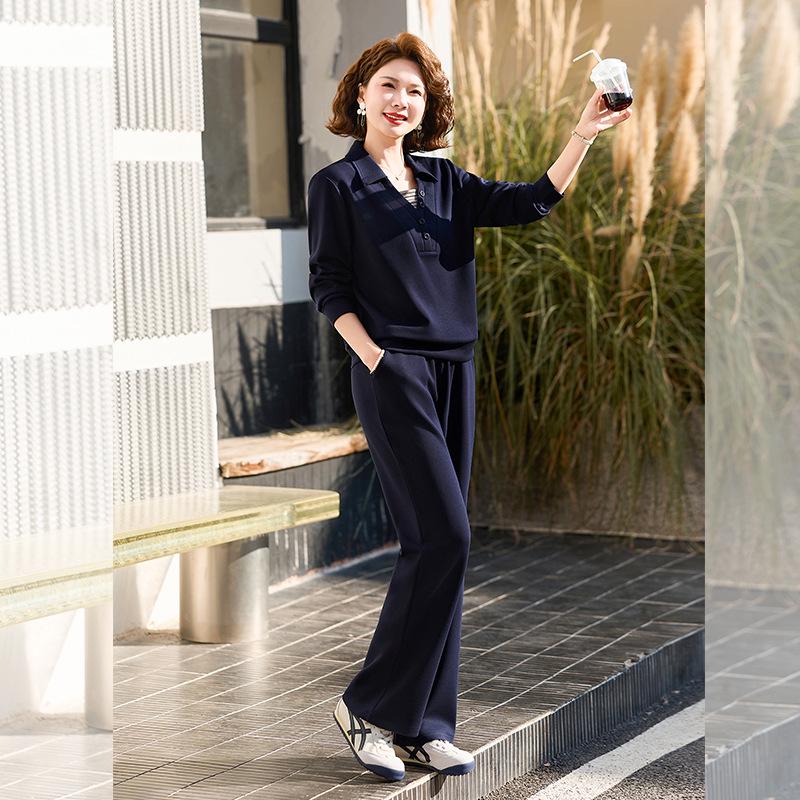 

Spring Fashion: Women s Two-Piece Set - Stylish Sweatshirt & Wide-Leg Pants for Middle-Aged Mothers 4XL (Recommended 135-150 pounds)