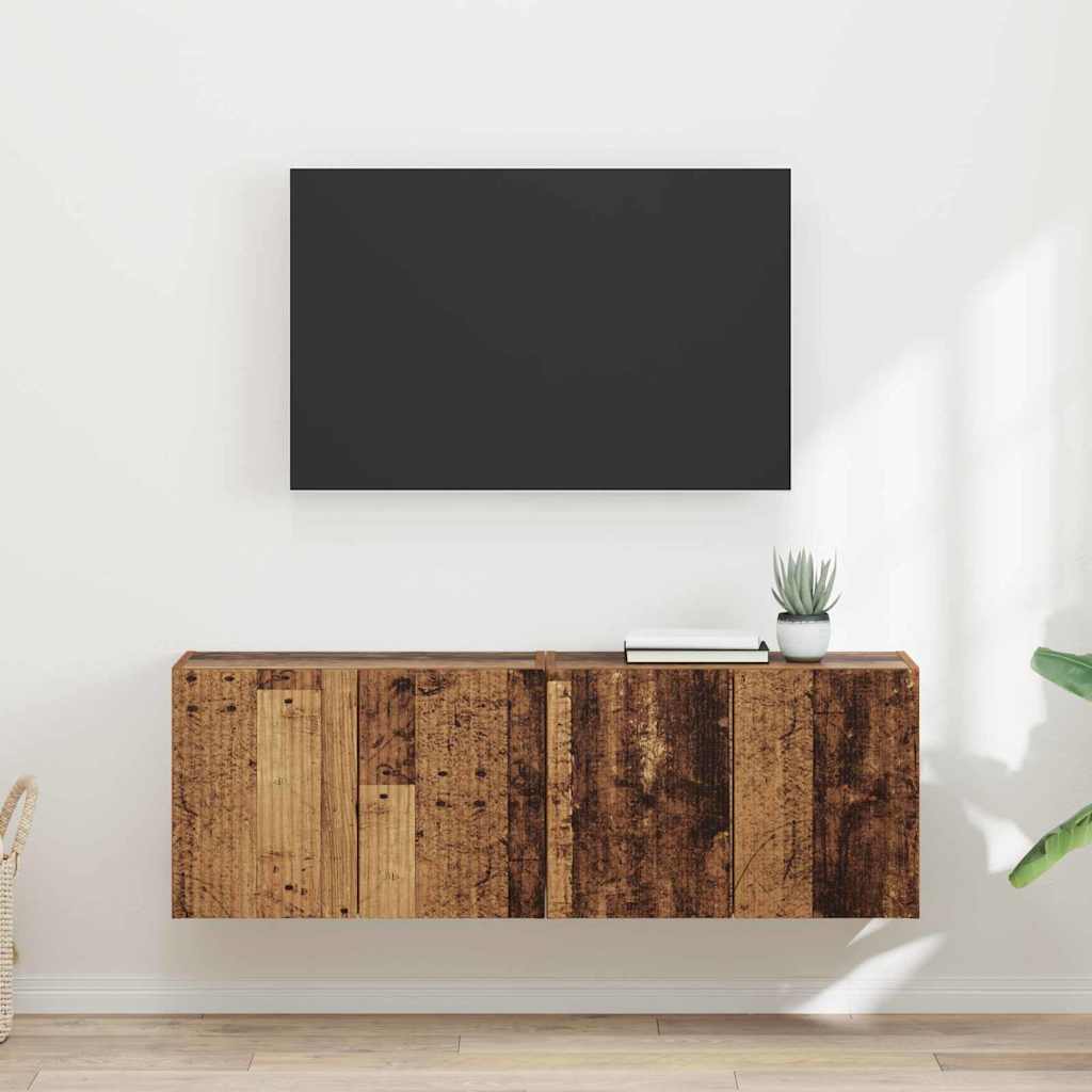 Wall Mounted TV Cabinet Set 2 pcs Reclaimed Wood Look 59.5 x 31 x 40 cm Engineered Wood
