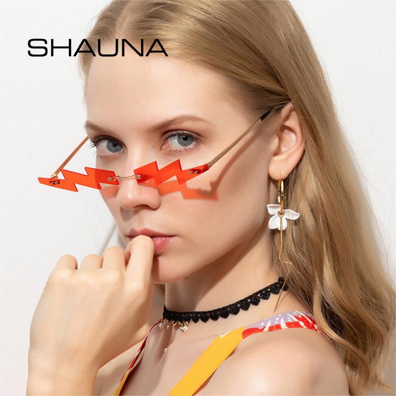 

SHAUNA модные уникальные солнцезащитные очки в форме молнии женские винтажные зеркальные очки без оправы