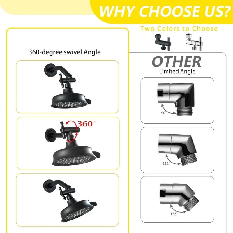 Metal Shower Head Extension Arm with 360 Rotational Function 1/2 Standard Thread Small Wall Mounts Bathroom Hardware