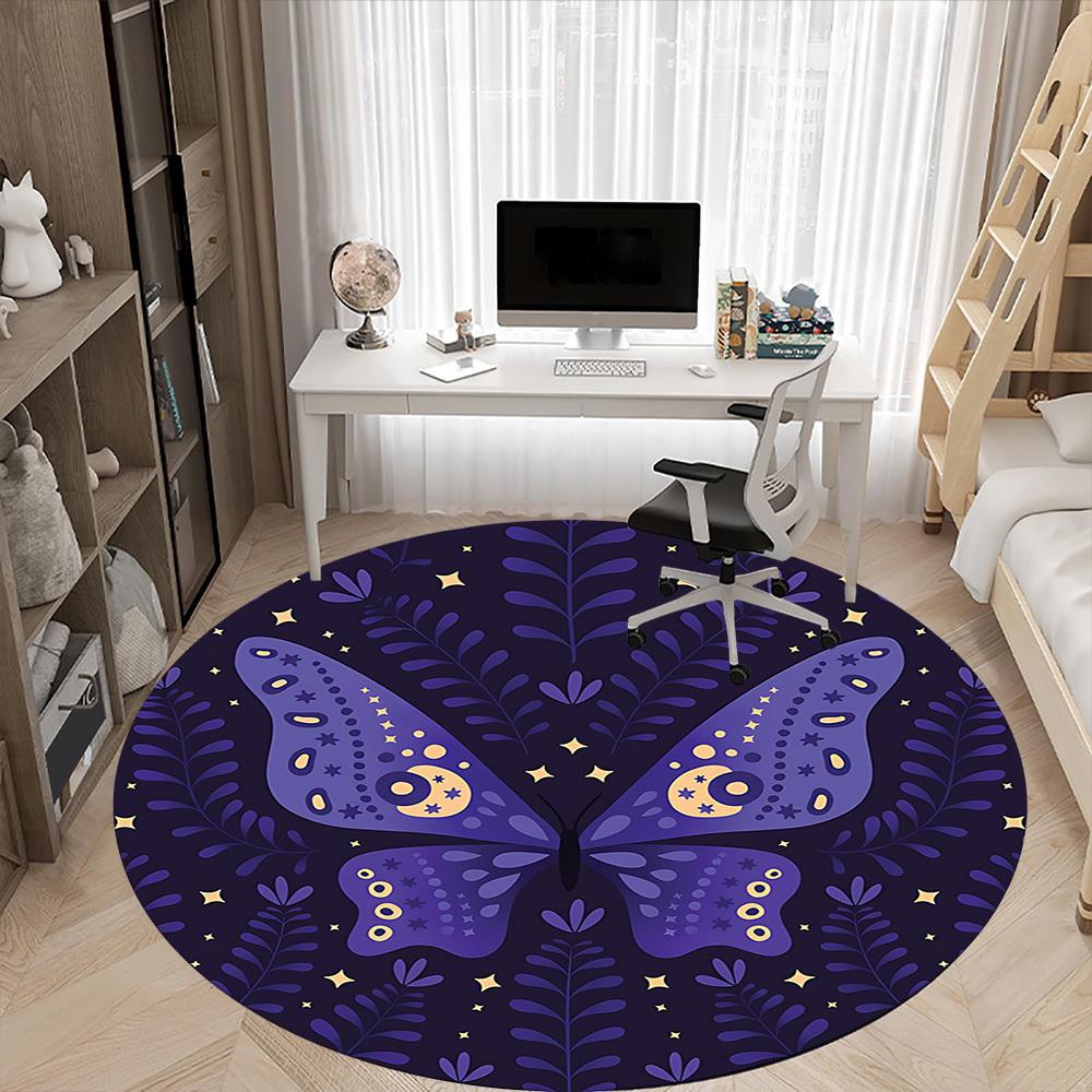 1pc Butterfly Night Office Round Area Rug,  Mat Suitable For Office, Under Office Chairs Bedroom Living Room Home Decor, Room Deco