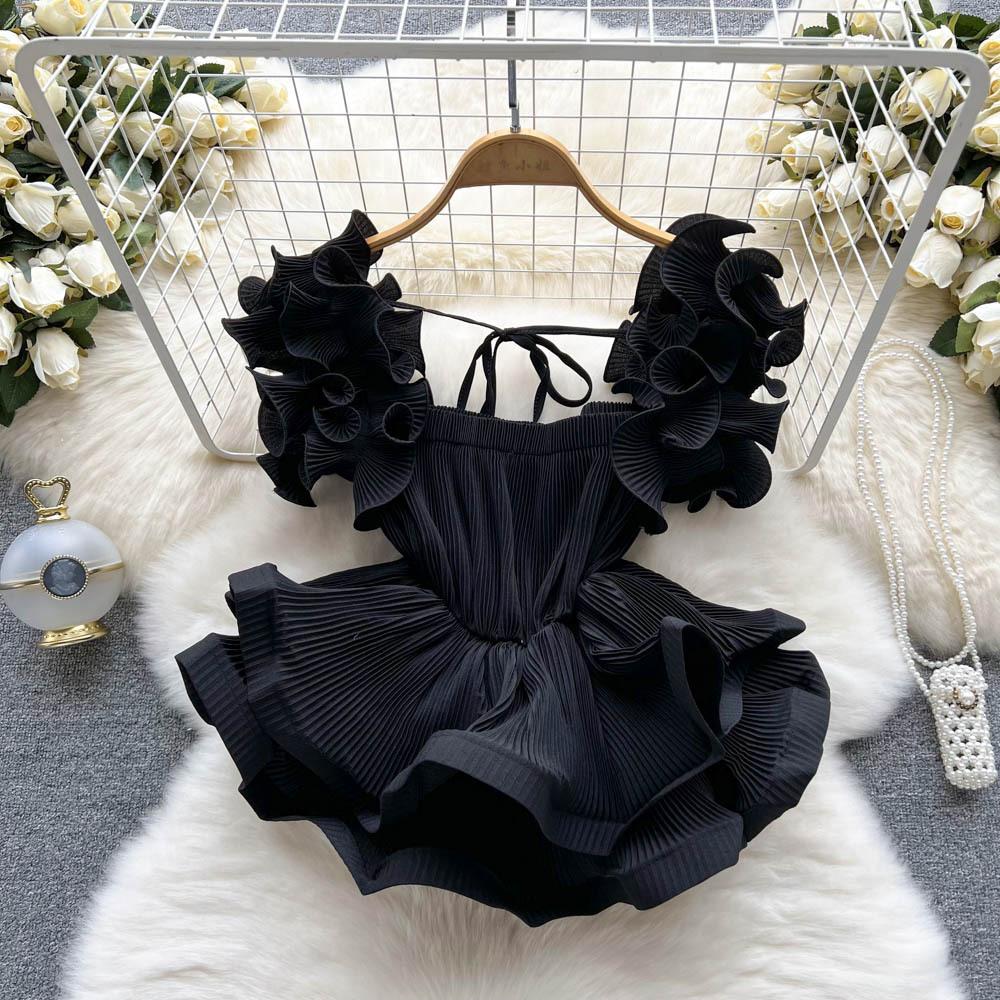 

Жилет с оборками, майка, нарядная женская летняя короткая майка с приталенной талией One size чёрный