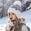 Winter Knit Pom Pom Beanie and Touch Screen Gloves Set for Women Warm Ear Flap Hat 2 Piece