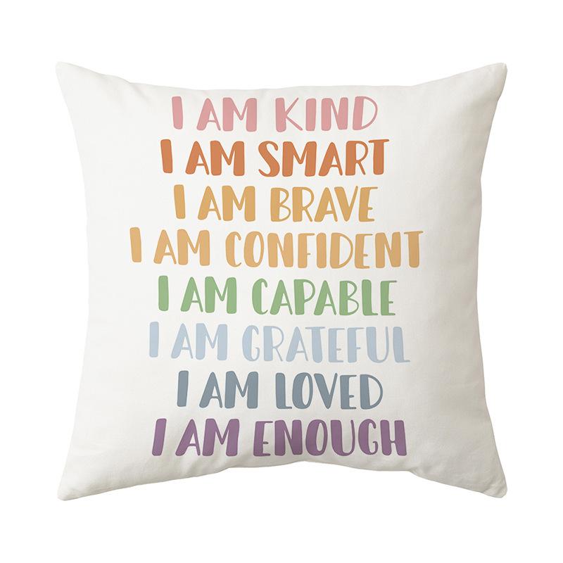 Rainbow Pillowcase Short Plush Letter Print Home Fabric Sofa Pillowcase Holiday Cushion Cover