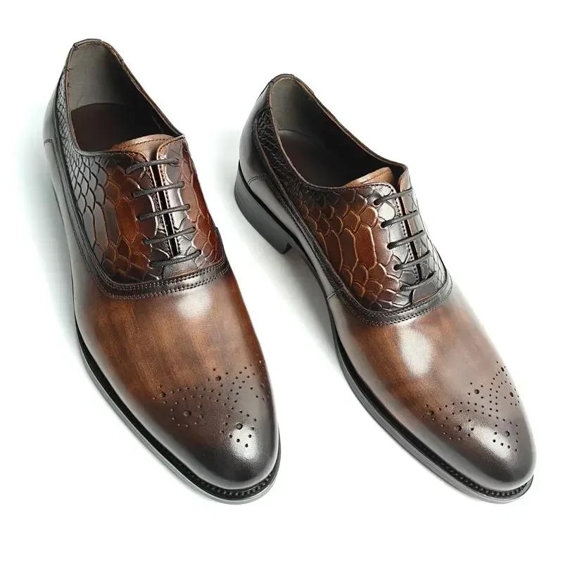Fashion Men's Genuine Leather Oxford Dress Shoes Lace-Up Formal Shoes for Wedding, Business & Party Classic Fashion Trend Non-Slip Sole
