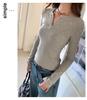 Women's Slim Fit 95% Cotton V-neck Long Sleeve Base Layer Top for Spring and Autumn