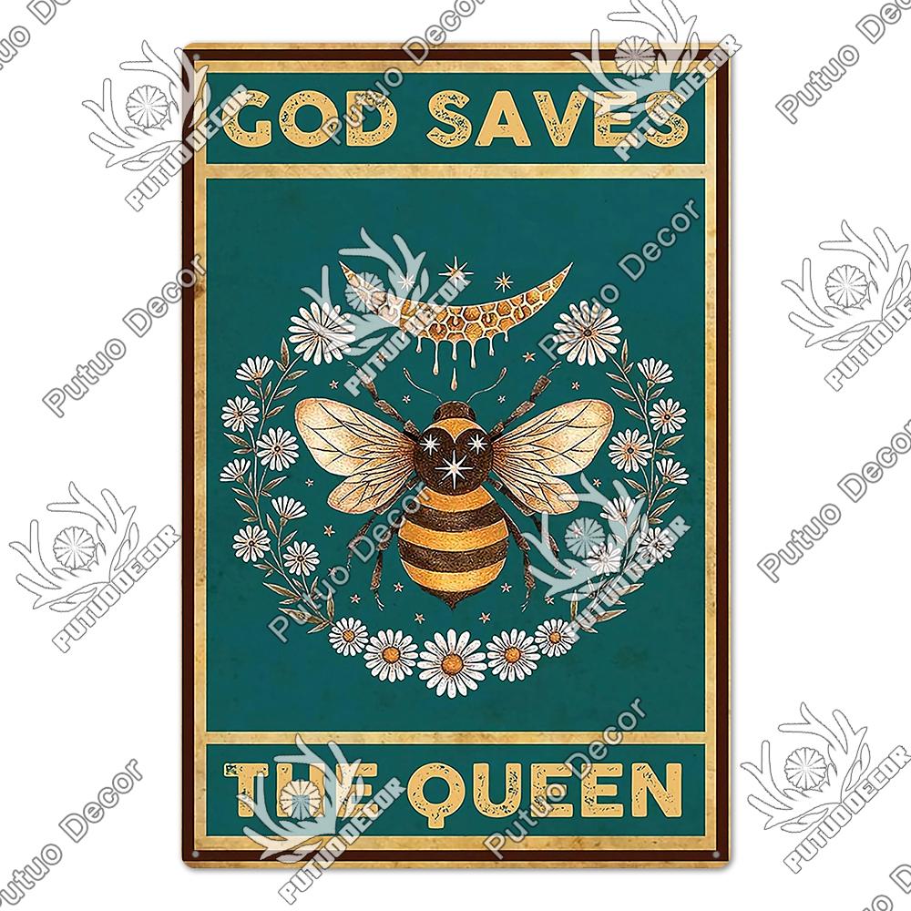 Putuo Decor Funny Cat Tin Sign Girls Flowers Vintage Plaque Metal Sign Retro Skeleton for Garden Farm Home Decoration Wall Decor