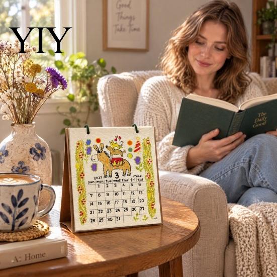 Warm Color Aesthetic Calendar 2027 Sheep Doodle Desk Calendar, Cute Animal Illustration Monthly Record Keeping Book Planner with Vintage Paper,