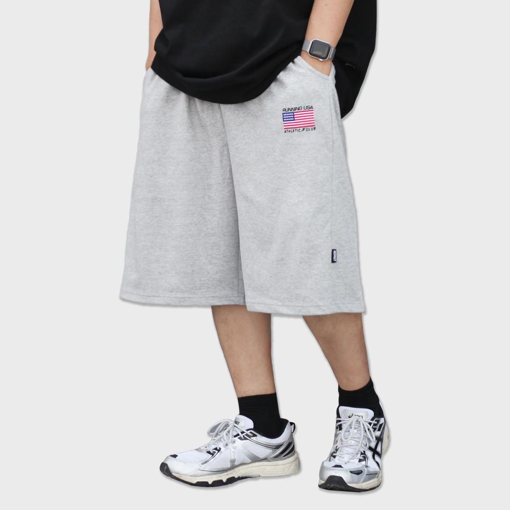 RESPECT Running Usa Athletic Club Bermuda Wide Sweat Shorts (Grey)