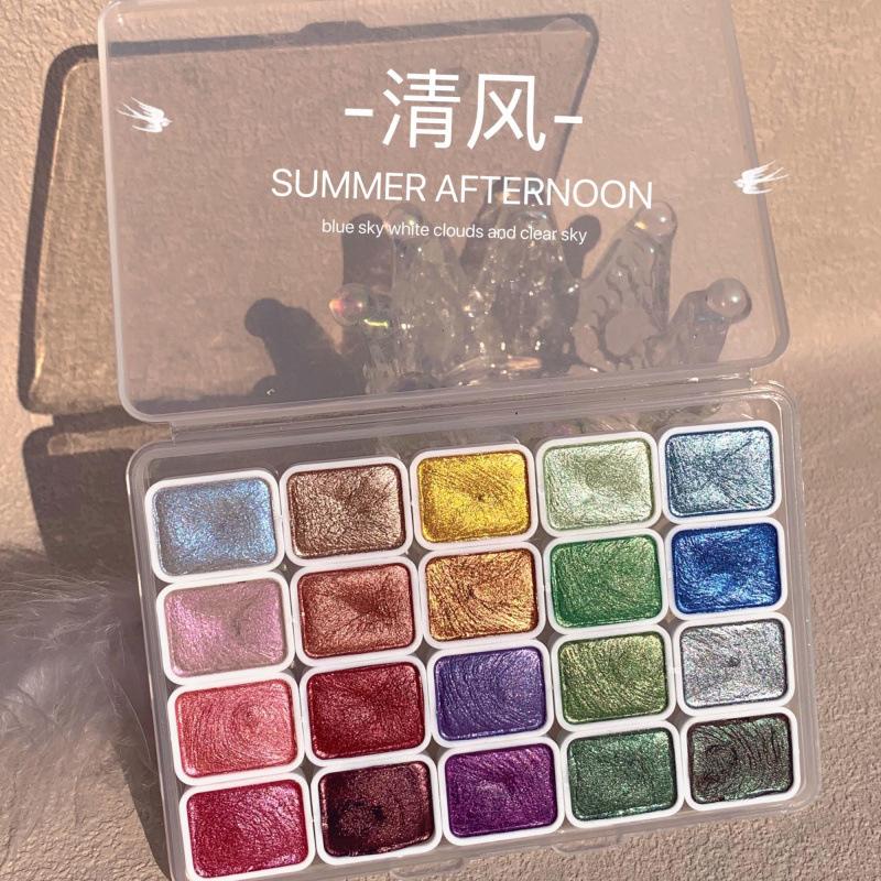 20 Colors Metal Watercolor Painting Set Portable Box With Shiny Pearls Solid Watercolor Painting Art Supplies For Art Student