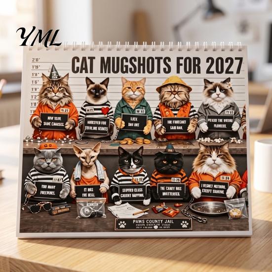 Funny Cat Monthly Planner 2027 Wall Calendar for Home Office, Large Print with Extra Date Display 12 Unique Cute Photos, Thick Paper Hanging