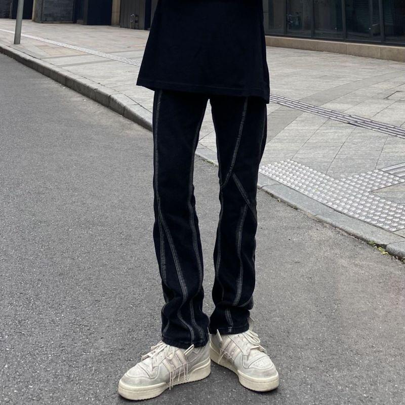 Evropská a americká vibrace ve stylu retro prošívání džíny pánské high street rovná trubka volný design smysl pro výklenek smažené pouliční kalhoty