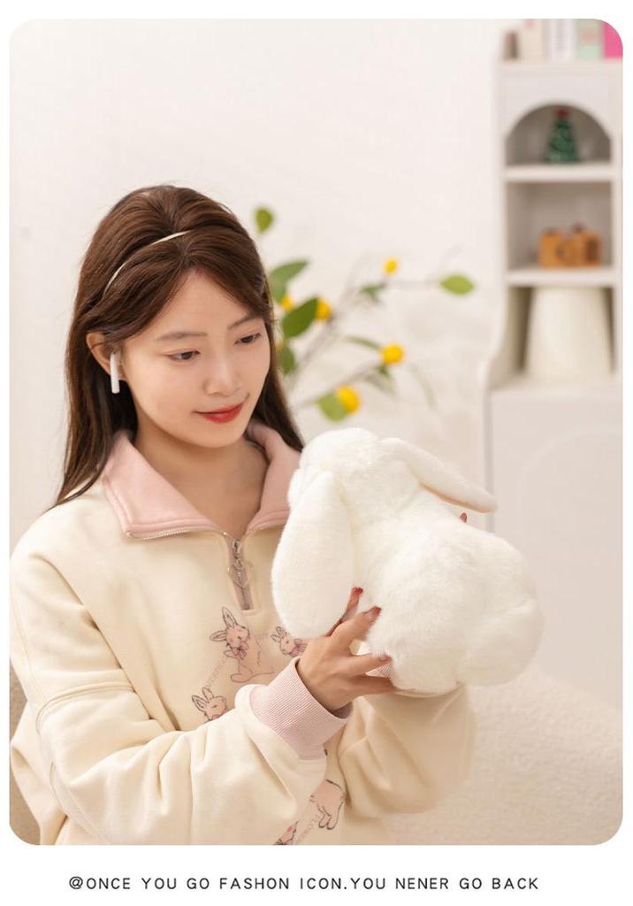 Easter Plush Toy: White Rabbit In Crawling Pose - Children's Gift