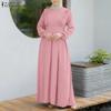 ZANZEA Muslim Casual Round Neck Long Sleeve Women Dresses