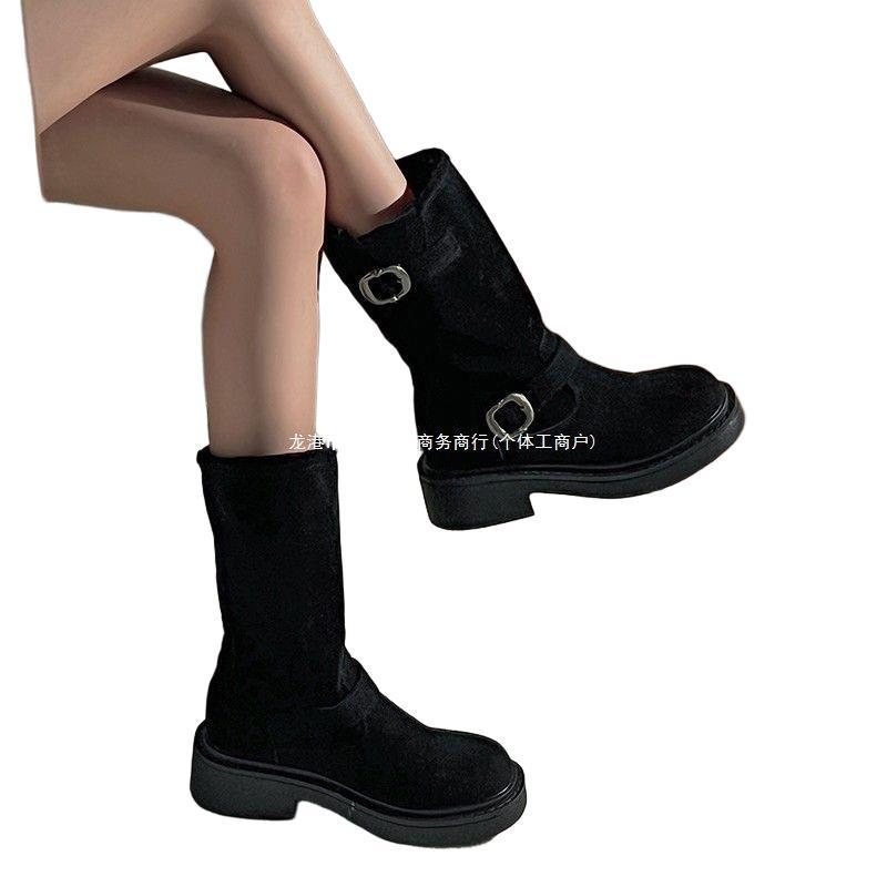 Thick-soled Martin Boots Women's 2025 Autumn New Retro Mid-tube Western Stacking Boots Belt Buckle Metal Locomotive Short Boots