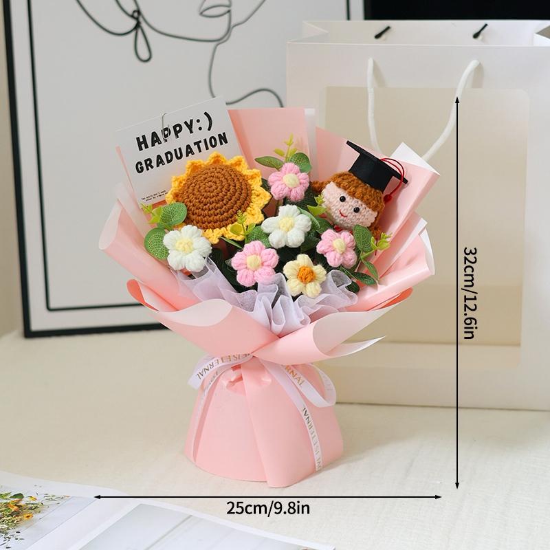 Crochet Flowers Graduation Flower Bouquet Eternal Flower Wedding Guests Gift Woven Sunflower Mother's Day Gifts