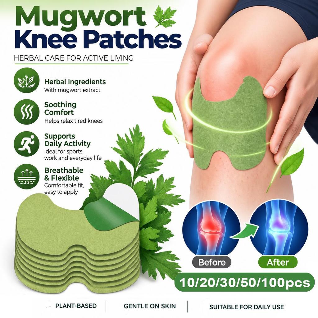Mugwort Herbal Knee Patches, Warming Joint Care Plaster, Breathable Patch for Knee Shoulder Neck, Relieve Muscle & Joint Discomfort