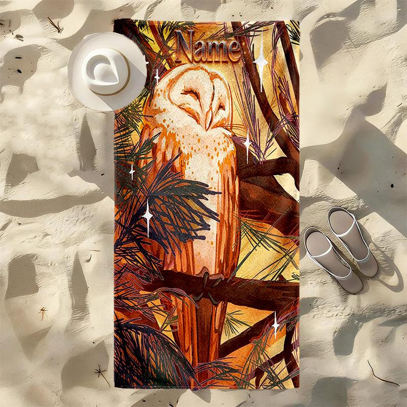 Custom Name Owl Stylish Digital Printing Beach Towel Quick‑Drying Absorbent Blanket for Beach Pool Gym Travel