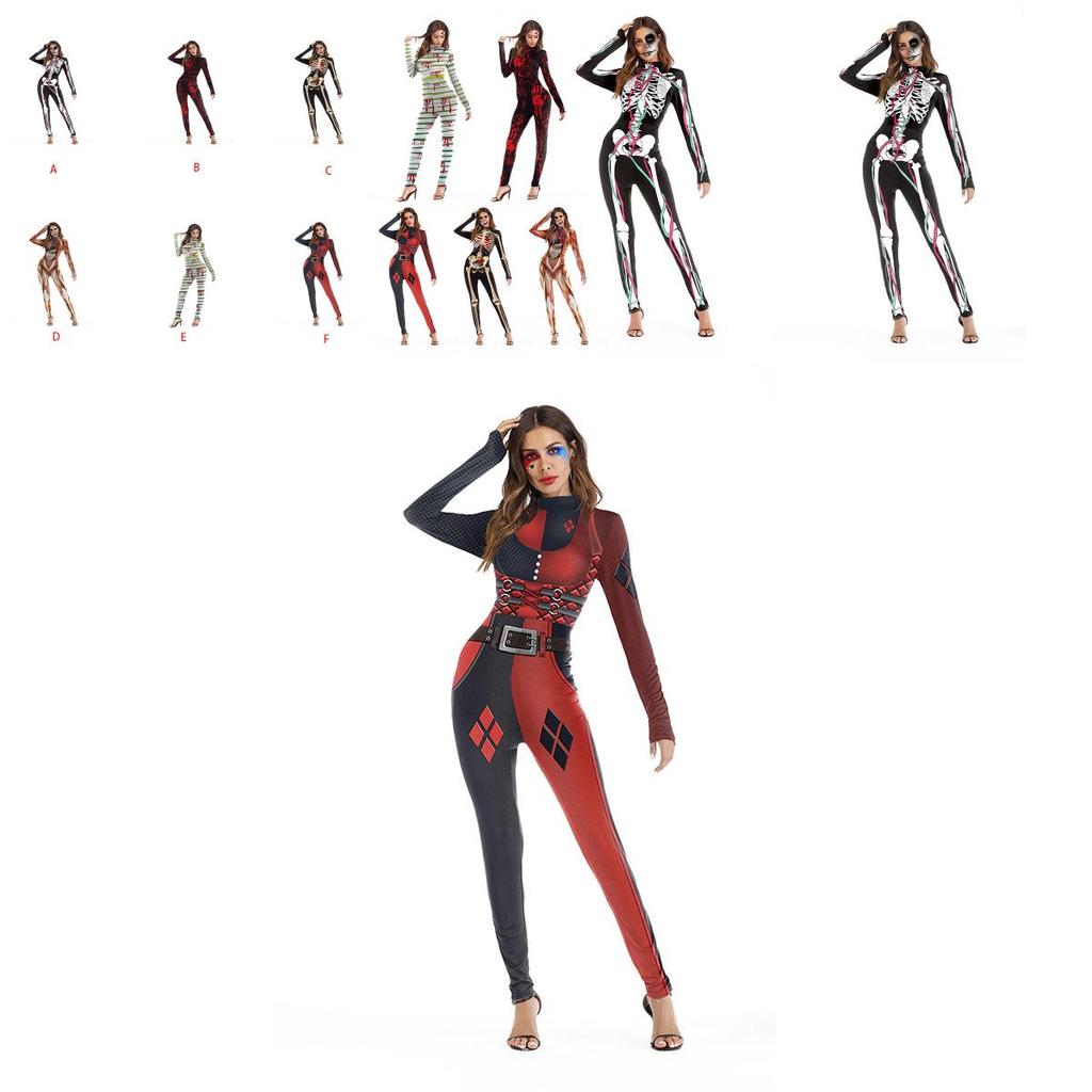 Women Halloween Scary Skull Skeleton Jumpsuit For Ghosts Festival Cosplay