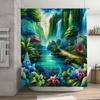 Fantasy Forest Shower Curtain Waterproof Bath Decoration Green Leaves Flowers Print 180X240Cm (B36)