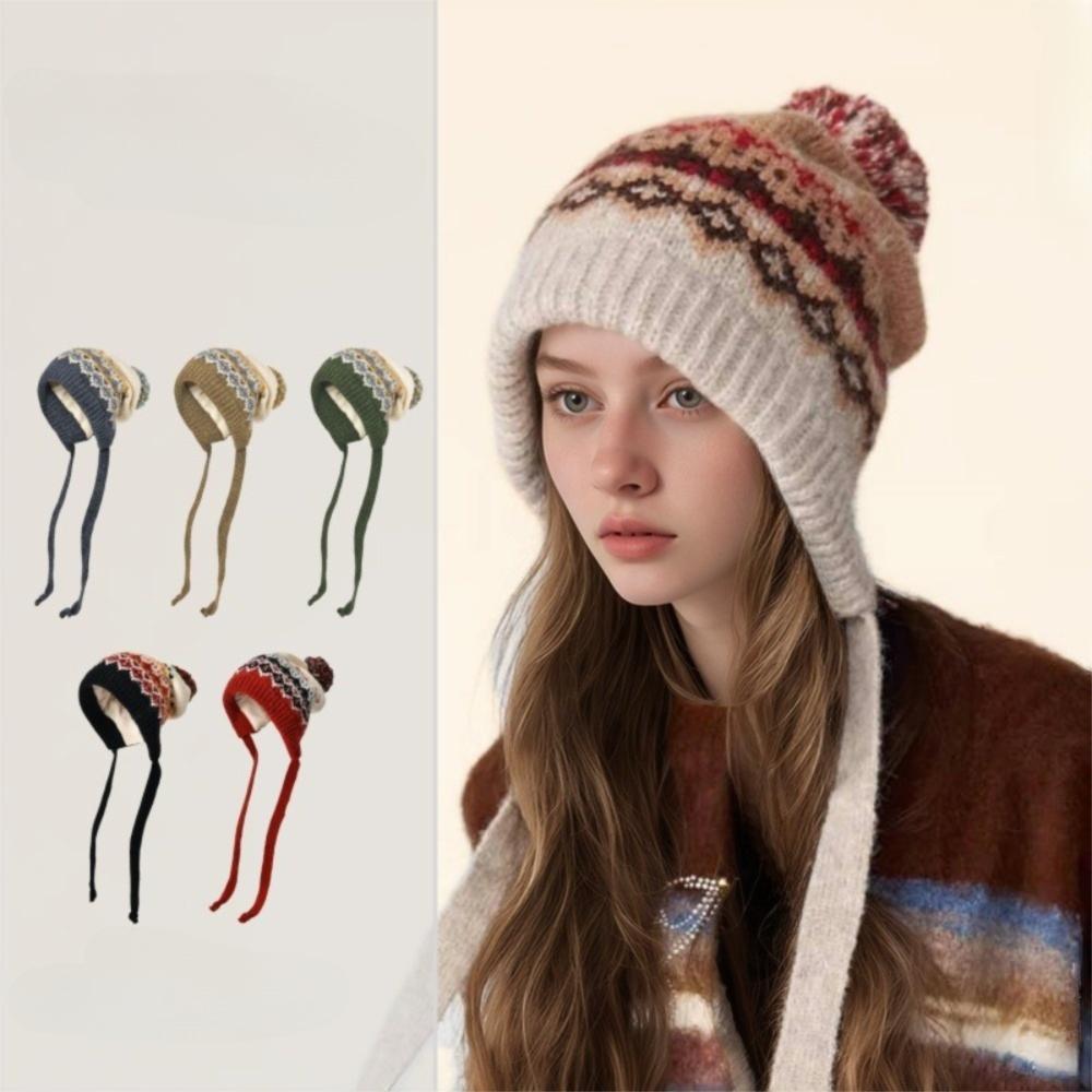 Pompom Warm Hat Windproof Ear Protection Hat Fashion Beanie Cap  Winter