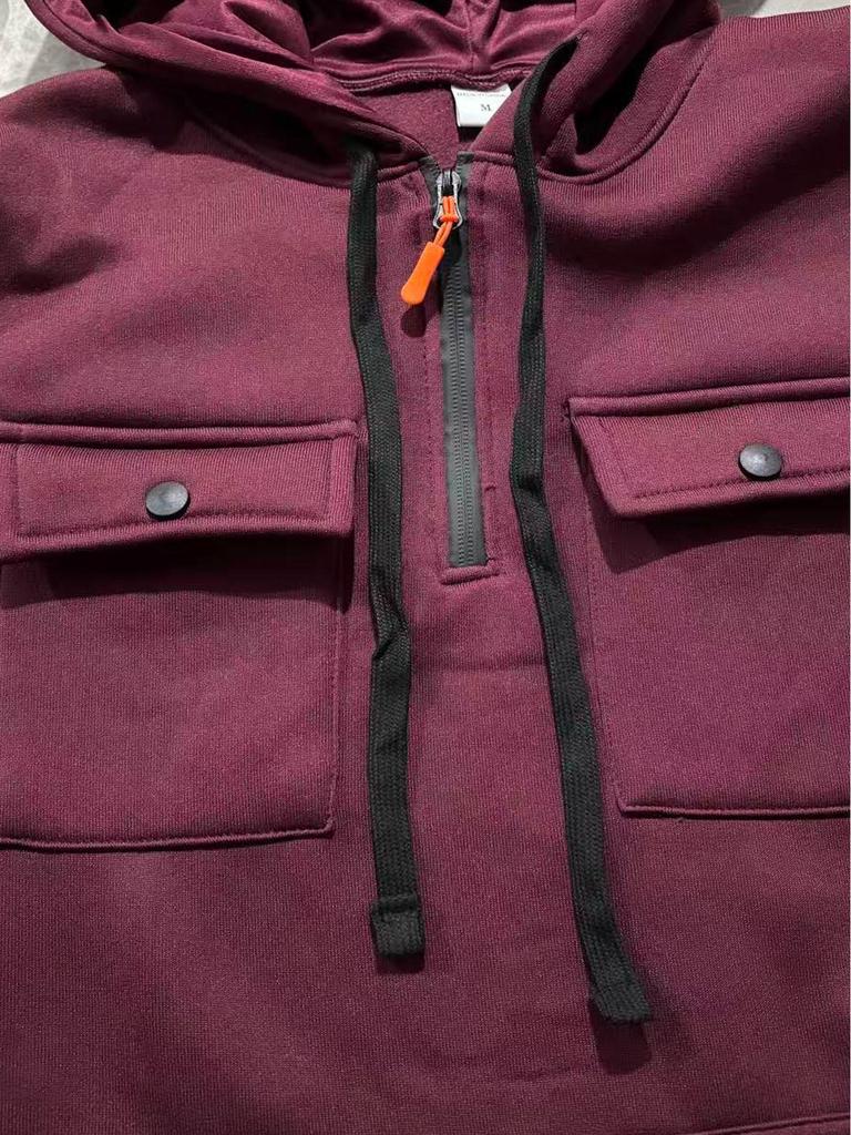 Men's Fleece Hooded Sweatshirt with Dual Chest Pockets - Casual, Trendy Zipper Pullover for Autumn and Winter
