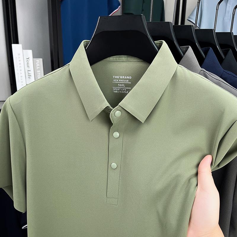 2026 Men's Ice Silk Breathable Short Sleeve Polo - Solid Color, Cool & Versatile for Summer