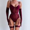 Slimming Three-Piece Lace-Up Lingerie Set with Gloves - Hot-Selling Sexy Style