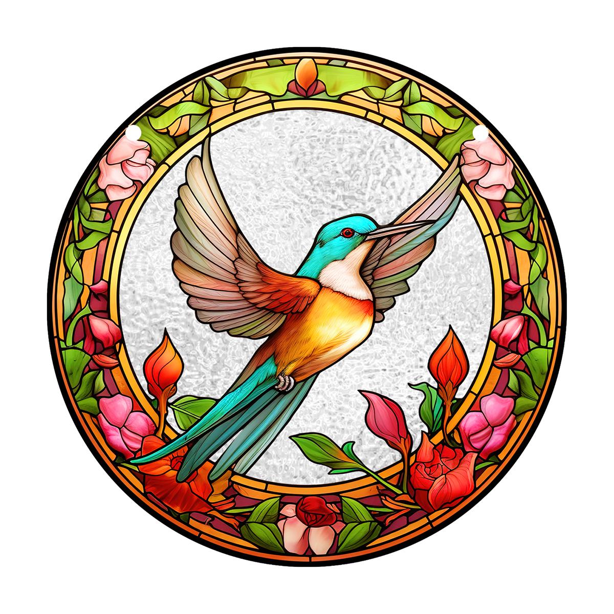 

Колибри, нарисованное украшение на окно, акриловый узор, красочный цветок, украшение на окно, птица, украшение на окно с цепью