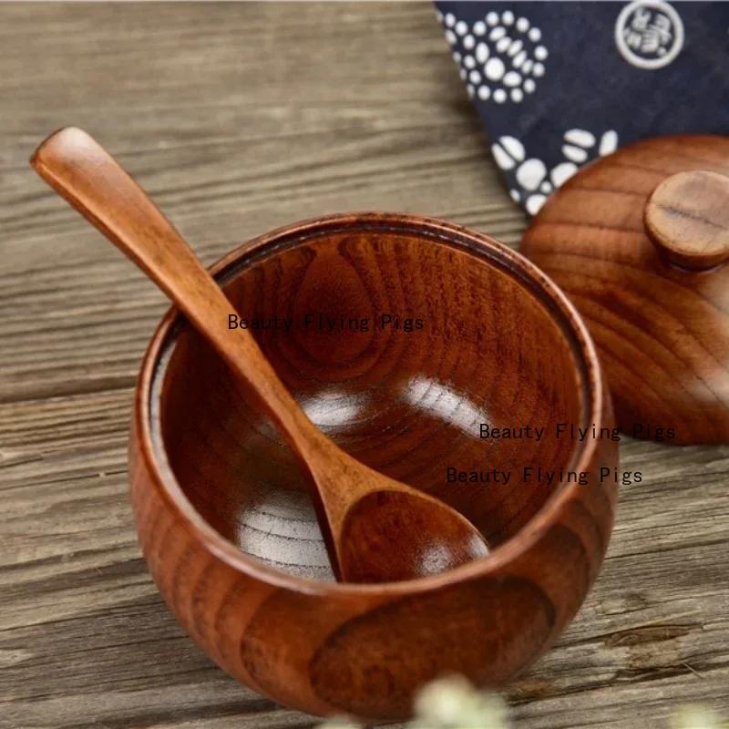 Japanese Style Wooden Seasoning Jar Condiment Shaker Spice Box Seasoning Jar with Lid Household Kitchen Storage Supplies