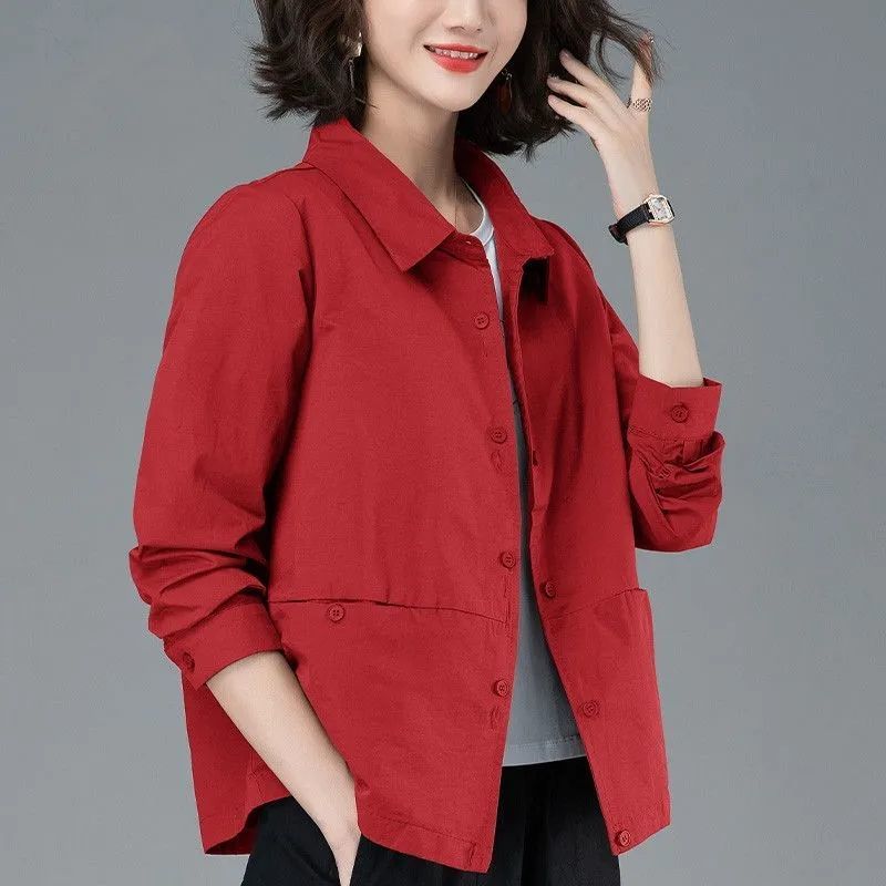 Women's Lightweight Short Outerwear Casual Slimming Shirt-Style Jacket for Middle-Aged Moms in Spring and Autumn