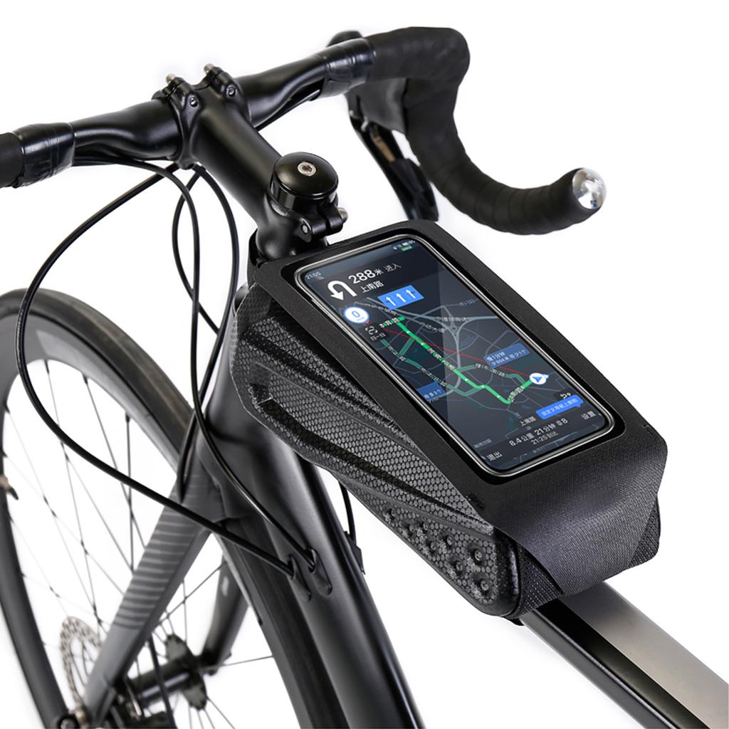 Bike Frame Bag for Riding EVA Hardshell Top Tube Bike Bag with Rainproof Flip Cover and Reflective